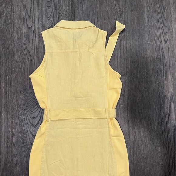 NWOT Guess Los Angeles Linen Blend Yellow Collared Utility Tie Waist Dress Sz M - Picture 6 of 9